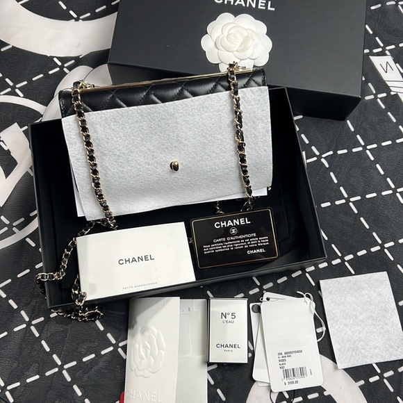 Chanel-Trendy CC O-MINI BAG Lambskin Quilted Wallet On Chain WOC Black Gold HW - Picture 6 of 17